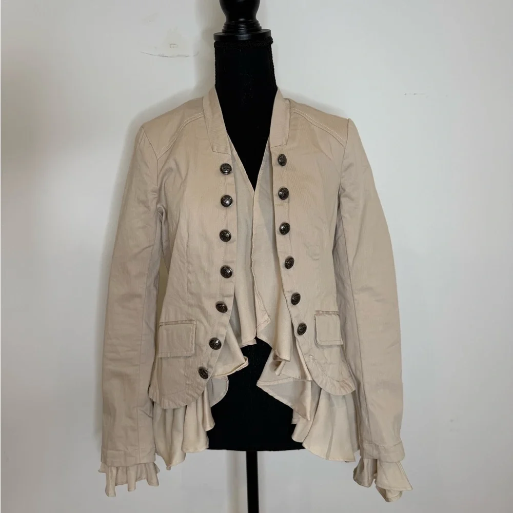 Free People Ruffled Military-Style Jacket | Cream / Neutral | XS - Picture 2 of 5
